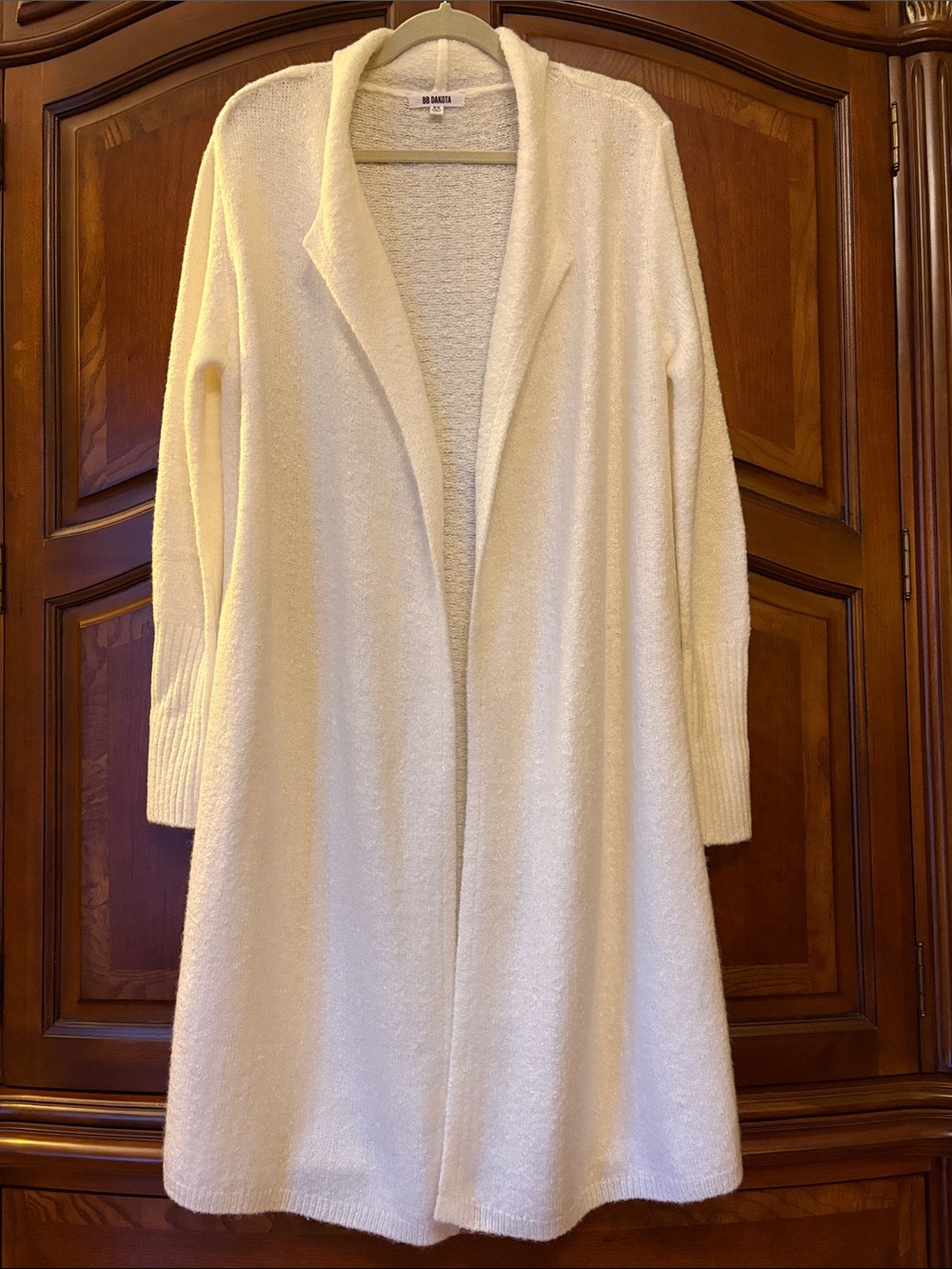 BB Dakota Cream Open-Front Long Sweater Duster, XS